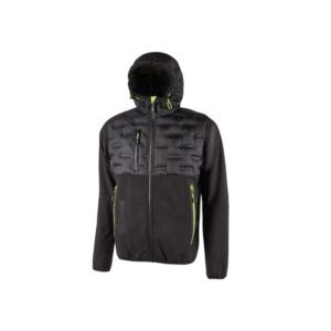 Upower Spock Chaqueta Hibrida Transpirable - Talla 2XL - Antiviento, Cremallera Impermeable, Capucha Ajustable, Plumon sin Costuras, Bolsillos Fluorescentes, Proteccion DPI1 - Color Negro Carbon