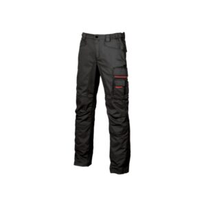 Upower Smile Pantalones de Trabajo en Algodon Elastico - Talla 44 - Bolsillos Multifuncionales, Cierre Resistente, Refuerzo en Rodillas, Ajuste Slim Fit, Proteccion DPI1 - Color Negro Carbon