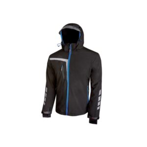 Upower Quick Chaqueta Soft Shell - Talla 2XL - Tejido Elastico Cortavientos Transpirable, Repelente al Agua, Bolsillo Impermeable con Free Sound, Detalles Reflectantes, Proteccion DPI1 - Color Negro Carbon