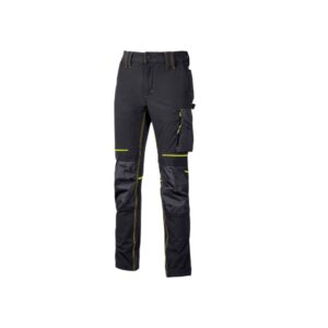 Upower Atom Pantalon Stretch Resistente - Talla 2XL - Repelente al Agua, Transpirable, Secado Rapido, Bolsillos Multifuncionales, Proteccion Lumbar, Rodilleras Certificadas PPE CAT.1 - Color Negro Carbon