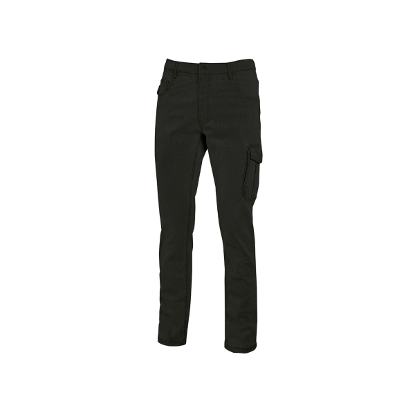 Upower Jam Pantalon Vaquero Elastico - Talla 2XL - Ajuste Slim Fit, 5 Bolsillos, Bolsillo Lateral Grande, Bolsillo de Medidor, Ribete para Martillo, Proteccion DPI1 - Color Negro Carbon