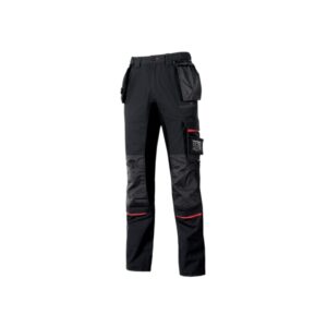 Upower Race Pantalon de Alta Calidad - Talla 44 - Multiples Bolsillos Desmontables, Cintura Ajustable, Paneles Elasticos, Proteccion DPI1, Detalles Reflectantes, Refuerzos Duraderos - Color Negro Carbon
