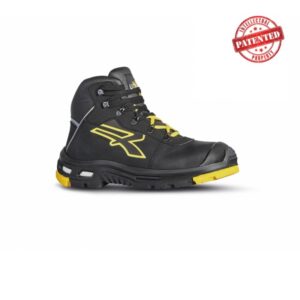 Upower Cosmo S Calzado Altos de Seguridad Laboral - Talla 38 - Piel Pull-Up Suave, Refuerzos Puntera PU, Costuras Kevlar, Suela PU/Vibram, Puntera Aluminio AirToe, Antiperforacion Textil - Color Negro/Amarlllo