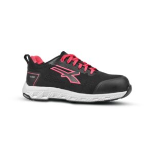 Upower Maya ESD Calzado de Seguridad - Talla 35 - Corte U-KNIT Elastico, Puntera Fibertoe, Plantilla Antiperforacion Ultraligera, Suela EVA, Proteccion S1PS HI HRO FO SR - Color Negro/Rosa