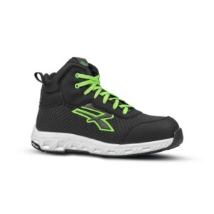 Upower Geb ESD Zapato Alto de Seguridad - Talla 35 - Resistente a la Abrasion, Hidrofugo, Transpirable, Puntera Fibertoe, Plantilla Antiperforacion Ultraligera, Suela EVA con Agarre, Proteccion S3S CI HI HRO FO SR - Color Negro/Verde