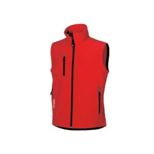 Upower Climb Chaleco de Trabajo Soft Shell - Talla 2XL - Tejido Elastico Transpirable, Resistente al Viento y Agua, Bolsillo para Movil con Cremallera, Proteccion DPI1 - Color Rojo Magma