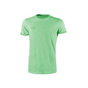 Upower Fluo Camiseta de Manga Corta - Talla 2XL - Algodon Flameado, Tejido Slub, Transpirable, Ajuste Slim-Fit, Cuello Redondo Acanalado, Logotipo Bordado - Color Verde Fluorescente