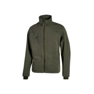 Upower Pluton Chaqueta de Tela Resistente - Talla 2XL - Suave, Repelente al Agua, Transpirable, Secado Rapido, Multiples Bolsillos, Capuchon Ajustable, Puños a Prueba de Viento, Proteccion DPI1 - Color Verde Oscuro