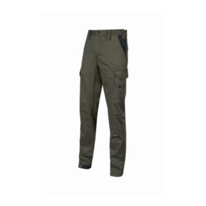 Upower Guapo Pantalones de Trabajo de Algodon Elastico - Talla 2XL - Bolsillos Multifuncionales, Cierre Resistente, Proteccion Lumbar, Rodillas Preformadas, Triple Costura, DPI1 - Color Verde Oscuro