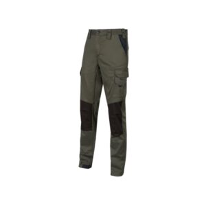 Upower Majo Pantalon de Trabajo - Talla 2XL - Algodon Elastico, Diseño Slim-Fit, Multiples Bolsillos, Proteccion Lumbar, Detalles Reforzados, Cinta Reflectante, Correa Porta Martillo - Color Verde Oscuro