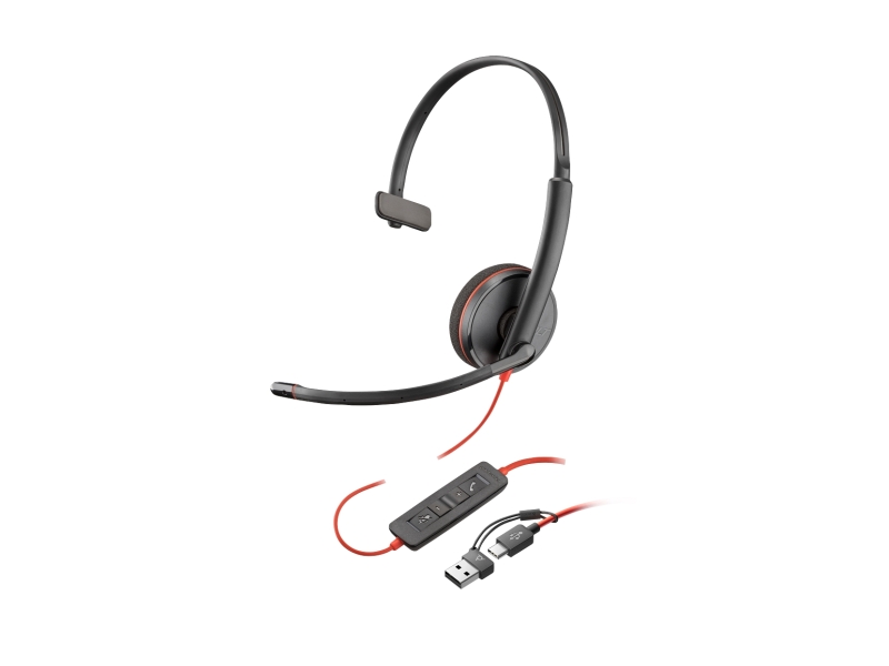 Plantronics/Poly Blackwire C3210 USB-C/USB-A Auricular Monoaural con Microfono - Almohadilla Acolchada - Controles en Cable