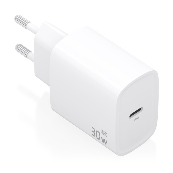 Aisens Cargador GaN 30W - USB-C PD3.0 - Tecnologia AI para Detectar Protocolo y Velocidad de Carga - Color Blanco