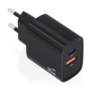 Aisens Cargador GaN 30W - USB-C PD3.0 - Tecnologia AI para Detectar Protocolo y Velocidad de Carga - Color Negro