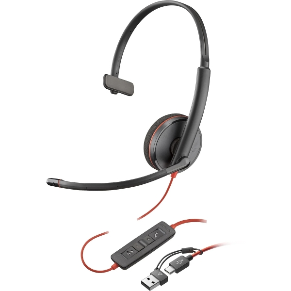 Plantronics/Poly Blackwire C3210 USB-C/USB-A Auricular Monoaural con Microfono - Almohadilla Acolchada - Controles en Cable