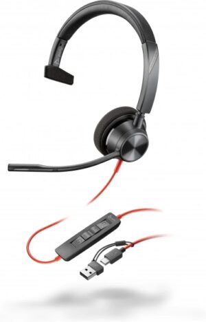 Plantronics/Poly Blackwire C3310 USB-C Auricular Monoaural con Microfono - Almohadilla Acolchada - Controles en Cable - Incluye Adaptador a USB-A - Color Negro