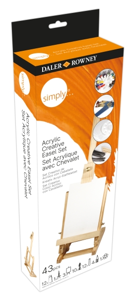 Daler Rowney Simply Creative Easel Pack de 43 Piezas - Pinturas Acrilicas - Incluye Caballete - Colores Surtidos