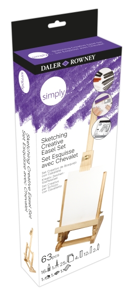 Daler Rowney Simply Pack de 59 Piezas - Set Creativo de Esbozo - Caballete - Colores Surtidos