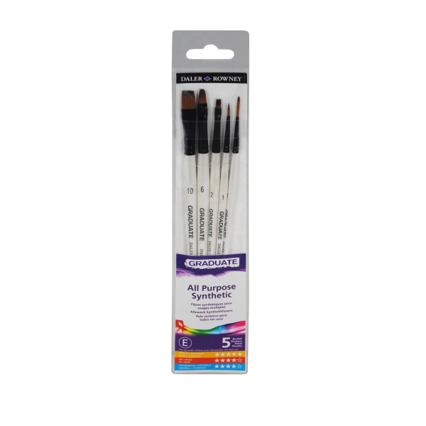 Daler Rowney Graduate Pack de 5 Pinceles Multitecnica - Pelo Sintetico - Mango Corto