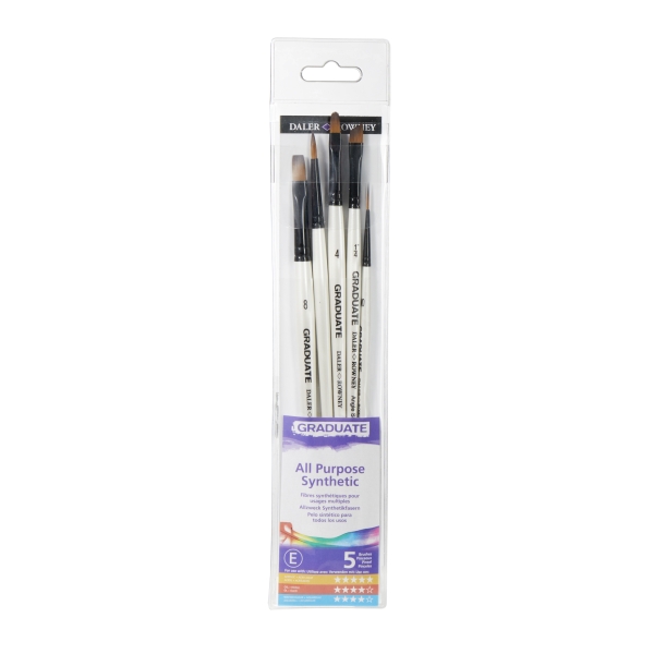 Daler Rowney Graduate Pack de 5 Pinceles Multitecnica - Pelo Sintetico - Mango Corto