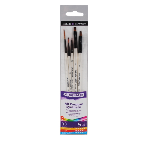 Daler Rowney Graduate Pack de 5 Pinceles Multitecnica - Pelo Sintetico - Mango Corto