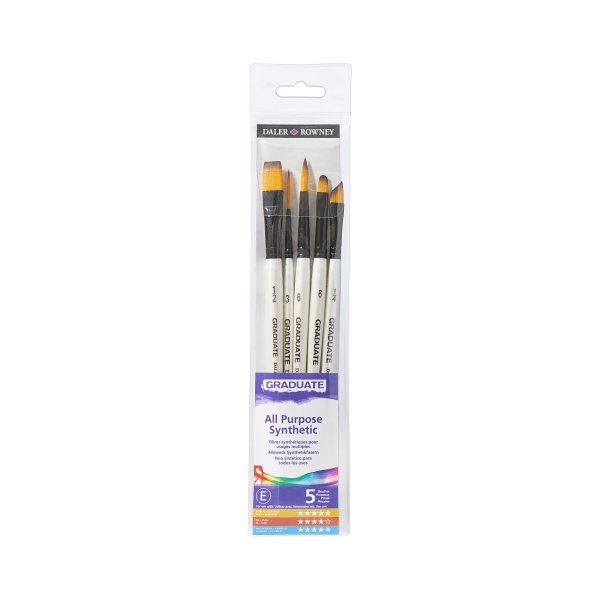 Daler Rowney Graduate Pack de 5 Pinceles Multitecnica - Pelo Sintetico - Mango Corto