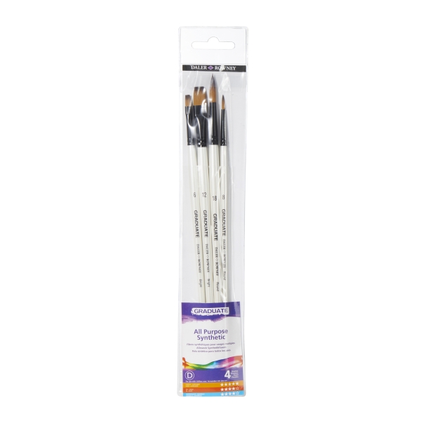 Daler Rowney Graduate Pack de 4 Pinceles Multitecnica - Pelo Sintetico - Mango Largo