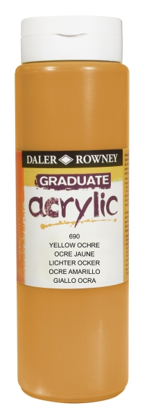 Daler Rowney Graduate Pintura Acrilica - Botella de Plastico - 500ml - Color Ocre Amarillo