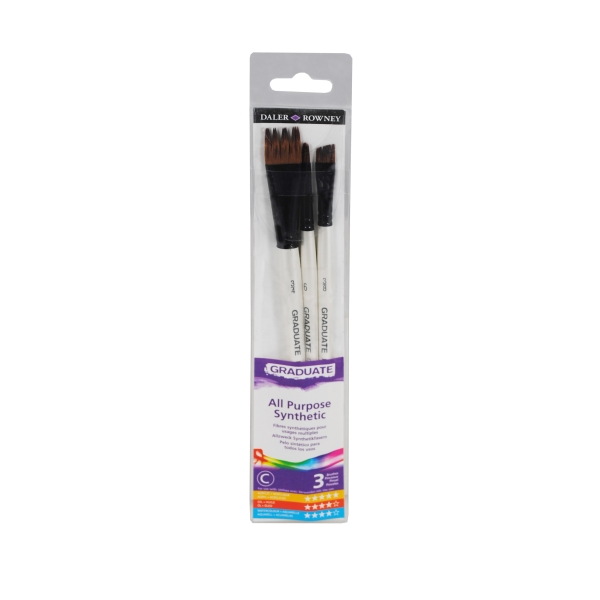 Daler Rowney Graduate Pack de 3 Pinceles Multitecnica - Pelo Sintetico - Mango Corto