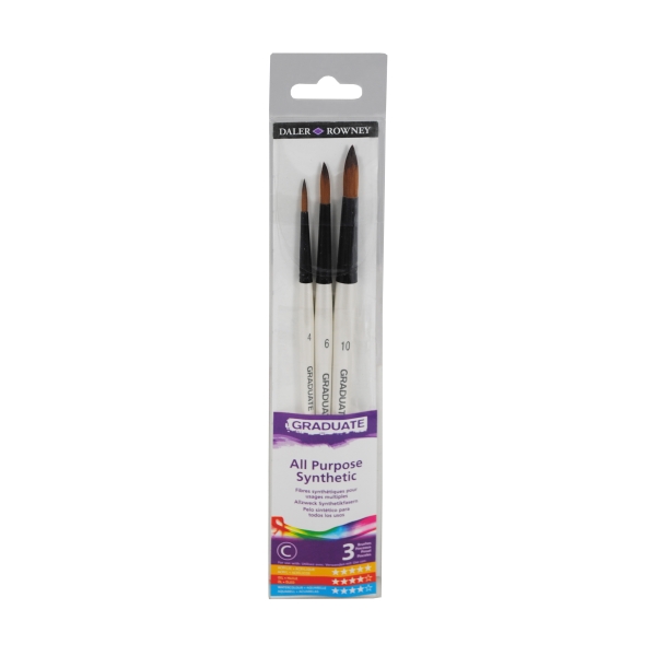 Daler Rowney Graduate Pack de 3 Pinceles Multitecnica - Pelo Sintetico - Mango Corto