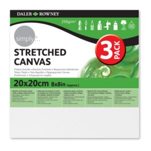 Daler Rowney Simply Pack de 3 Bastidores Entelados- 20x20cm - Imprimacion Triple - Grano Medio - 100% Algodon sin Acido - 250g - Color Blanco