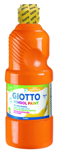 Giotto School Paint Tempera - 500ml - Lista para el Uso - Super Lavable - Botella Bio Pet - Color Naranja