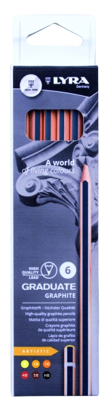 Lyra Graduate Artistic Pack de 6 Lapices de Grafito - Graduaciones Surtidas - Color Negro