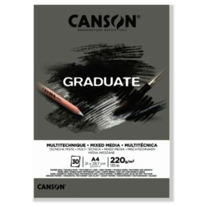 Canson Graduate Mix Media Bloc Encolado de 30 Hojas A4 - 220g - Grano Fino - Color Gris