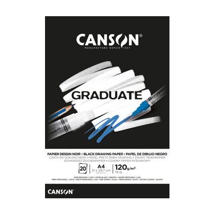 Canson Graduate Black Bloc Encolado de 20 Hojas A5 - 120g - Grano Fino - Color Negro