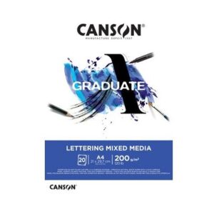 Canson Graduate Lettering Multitecnica Bloc Encolado de 20 Hojas A3 de 200g - Satinado - Color Blanco
