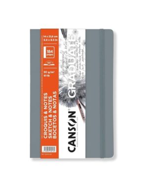 Canson Graduate Sketch Cuaderno con 92 Hojas - 14x21.6cm - 90g - Grano Fino - Tapa Blanda - Color Gris Claro