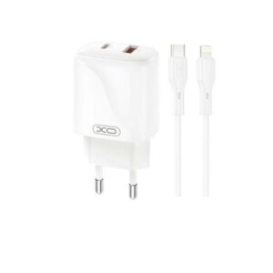 XO L158 Cargador de Corriente 20W - USB-A y USB-C - Alto Rendimiento - Incluye Cable USB-C a Lightning - Color Blanco