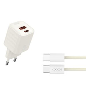XO L147 Cargador de Corriente 20W - USB-A y USB-C - Carga Rapida - Incluye Cable USB-C - Color Blanco