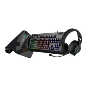 Unykach Pack Gaming NOVA 4in1 USB Teclado Multimedia + Raton 7200dpi + Auriculares con Microfono + Alfombrilla XL - Teclado Español - Color Negro