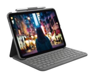 Logitech Slim Folio Funda con Teclado para iPad (Gen 10 y A16) - Hasta 3 Años de Autonomia - Tejido Resistente al Agua - Color Grafito