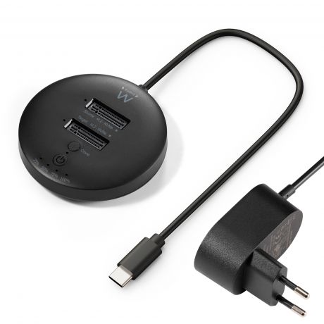 Ewent Clonador Doble Bahia - NVMe M2 - USB-C 3.2 Gen2 - Indicador LED - Color Negro