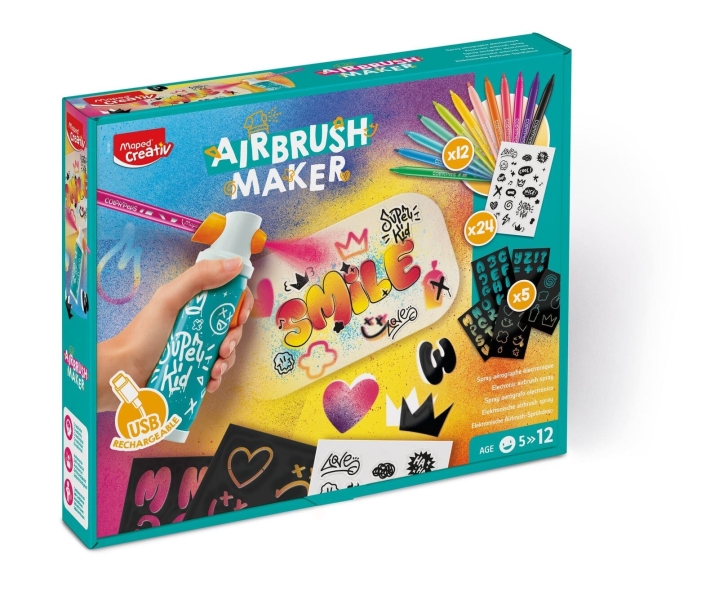Maped Airbrush Maker - Kit de Aerografo para Niños Facil de Usar con Rotuladores Maped Jungle - Para Niños a partir de 5 Años