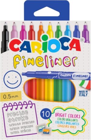 Carioca Fineliner Pack de 10 Rotuladores - Punta Blanca de Acetal 0.5mm - Colores Surtidos