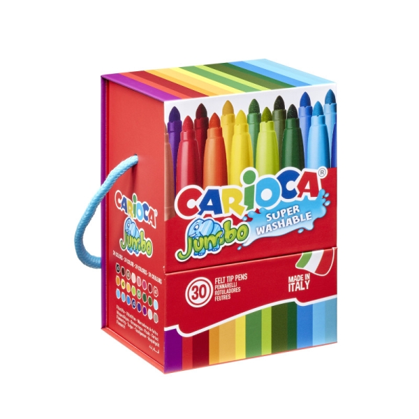 Carioca Jumbo Caja Rigida con 30 Rotuladores - Punta 6mm - Superlavables - Colores Surtidos