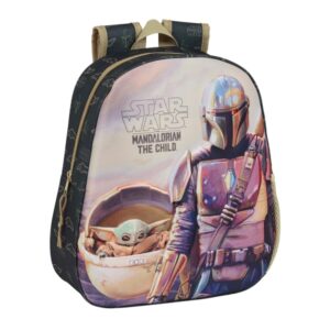 Safta The Mandalorian Mochila 3D de 8.64L - Portabotellas - Tarjeta de Identificacion Personal - Hombreras Acolchadas - 27x33x10cm - Color Verde Oscuro