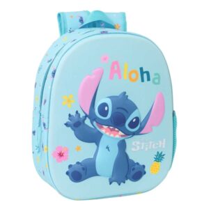Safta Stitch Mochila 3D de 8.64L - Portabotellas - Tarjeta de Identificacion Personal - Hombreras Acolchadas - 27x33x10cm - Color Azul Claro
