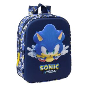 Safta Sonic Mochila Guarderia 3D de 6L - Asa de Mano Superior - Asas Regulables y Acolchadas - Cierre de Cremallera - 22x27x10cm - Color Azul Marino