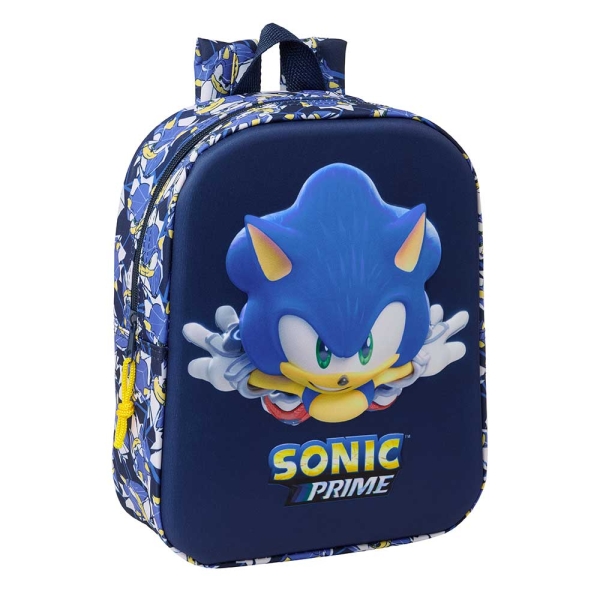 Safta Sonic Mochila Guarderia 3D de 6L - Asa de Mano Superior - Asas Regulables y Acolchadas - Cierre de Cremallera - 22x27x10cm - Color Azul Marino