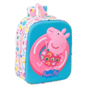 Safta Peppa Pig Mochila Guarderia 3D de 6L - Asa de Mano Superior - Asas Regulables y Acolchadas - Cierre de Cremallera - 22x27x10cm - Color Blanco y Azul