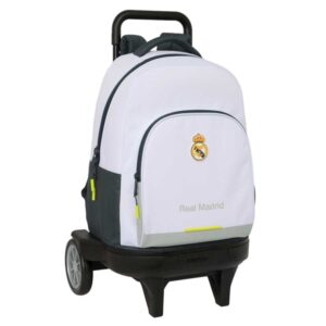 Safta Real Madrid Compact Mochila con Carro Integrado - Portabotellas - Extraible para Limpieza - Ruedas con Goma Antivibracion - Carro de PP, Acero y PVC - 33x45x22cm - Color Blanco y Negro